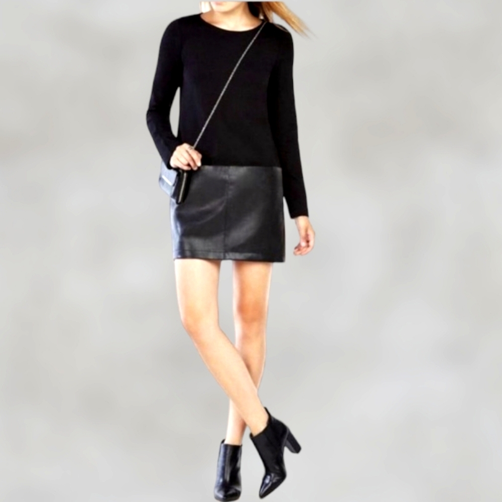 BCBGMaxAzria Jaylinn Black Faux Leather Dress ~ EUC
